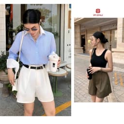 Thumbnail VMSTYLE - Quần short nữ ống rộng , Quần đùi trơn phối nút giả trẻ trung STU00046 1