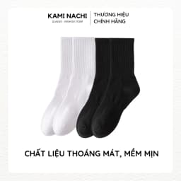 Thumbnail Vớ dài ngang bắp chân vải mỏng mềm, thông hơi thoáng khí màu trắng đen - Chính hãng KAMI NACHI 1