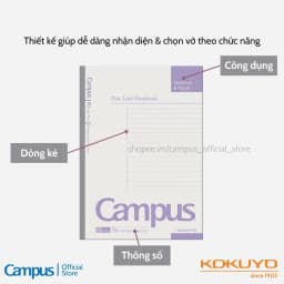 Thumbnail Vở Gáy Keo Basic Notebook Phong Cách Đơn Giản Dòng Kẻ Tự Chọn 80/120/200 Trang Khổ A4/B5 Chính Hãng Campus 2