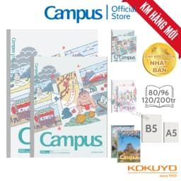 Thumbnail Vở (Tập) Gáy Keo Giấy Nhật Bìa In 3D Kẻ Ngang Có Chấm 80/96/120/200 Trang Khổ B5/A5 Chính Hãng Campus 1