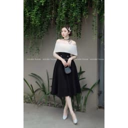 Thumbnail WONDERHOUSE Mia Deess đầm trễ vai phối trắng dáng xòe chất vải dày dặn dự tiệc sang chảnh, dạo phố nữ tính 2