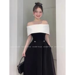 Thumbnail WONDERHOUSE Mia Deess đầm trễ vai phối trắng dáng xòe chất vải dày dặn dự tiệc sang chảnh, dạo phố nữ tính 3