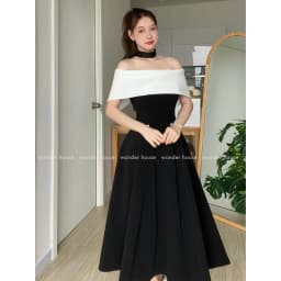 Thumbnail WONDERHOUSE Mia Deess đầm trễ vai phối trắng dáng xòe chất vải dày dặn dự tiệc sang chảnh, dạo phố nữ tính 4