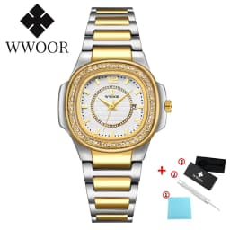 Thumbnail WWOOR  Đồng hồ đeo tay  máy Quartz mặt vuông chất liệu thép không gỉ mạ vàng sang trọng-8874 1