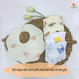 Thumbnail Yếm cổ tròn cho bé trai, bé gái chất liệu muslin xô cotton điều chỉnh 2 nấc linh hoạt. 2