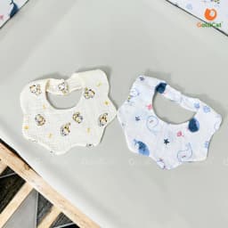 Thumbnail Yếm cổ tròn cho bé trai, bé gái chất liệu muslin xô cotton điều chỉnh 2 nấc linh hoạt. 4