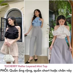 Thumbnail YU CHERRY | Áo cổ trụ nữ có thể mặc 2 kiểu Halter Layered Mimi Top YA398 2