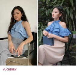 Thumbnail YU CHERRY | Áo cổ trụ nữ có thể mặc 2 kiểu Halter Layered Mimi Top YA398 4