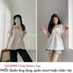 Thumbnail YU CHERRY | Áo nữ tay phồng, cổ vuông, form babydoll Cindy Pattern Top YA350 2