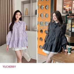 Thumbnail YU CHERRY | Áo sơmi tay dài form babydoll Shirred Sleeve Babydoll Shirt YA449 3