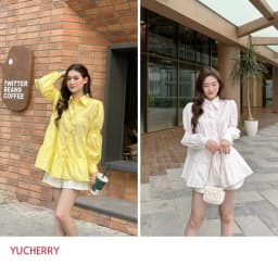 Thumbnail YU CHERRY | Áo sơmi tay dài form babydoll Shirred Sleeve Babydoll Shirt YA449 4