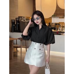Thumbnail YU CHERRY | Áo sơmi thiết kế nữ tay phồng ngắn giấu nút Puff Shirred Shirt YA489 2