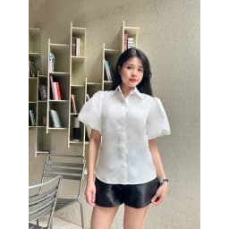 Thumbnail YU CHERRY | Áo sơmi thiết kế nữ tay phồng ngắn giấu nút Puff Shirred Shirt YA489 4