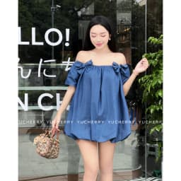 Thumbnail YUCHERRY | Đầm trễ vai phối nơ from babydoll BABY PEPLUM DRESS YD188 2
