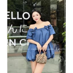 Thumbnail YUCHERRY | Đầm trễ vai phối nơ from babydoll BABY PEPLUM DRESS YD188 3