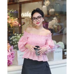 Thumbnail YUCHERRY | Áo Nữ Trễ Vai Chiết Eo WANDA STRIPE TOP YA509 3