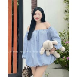 Thumbnail YUCHERRY | Áo Trễ Vai Sọc Babydoll PUMPKIN TOP YA508 1