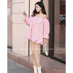 Thumbnail YUCHERRY | Áo Trễ Vai Sọc Babydoll PUMPKIN TOP YA508 4