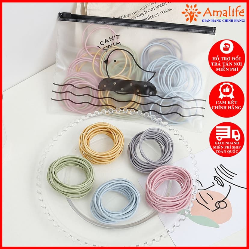 Ảnh Set 100 Dây Chun Buộc Tóc Hàn Quốc Trơn Nhiều Màu Cao Cấp Chính Hãng Amalife 3