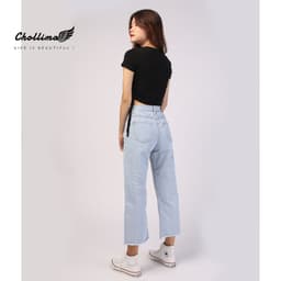 Thumbnail Quần jeans baggy nữ Chollima ống rộng trơn tua lai QD014 phong cách hàn quốc 1