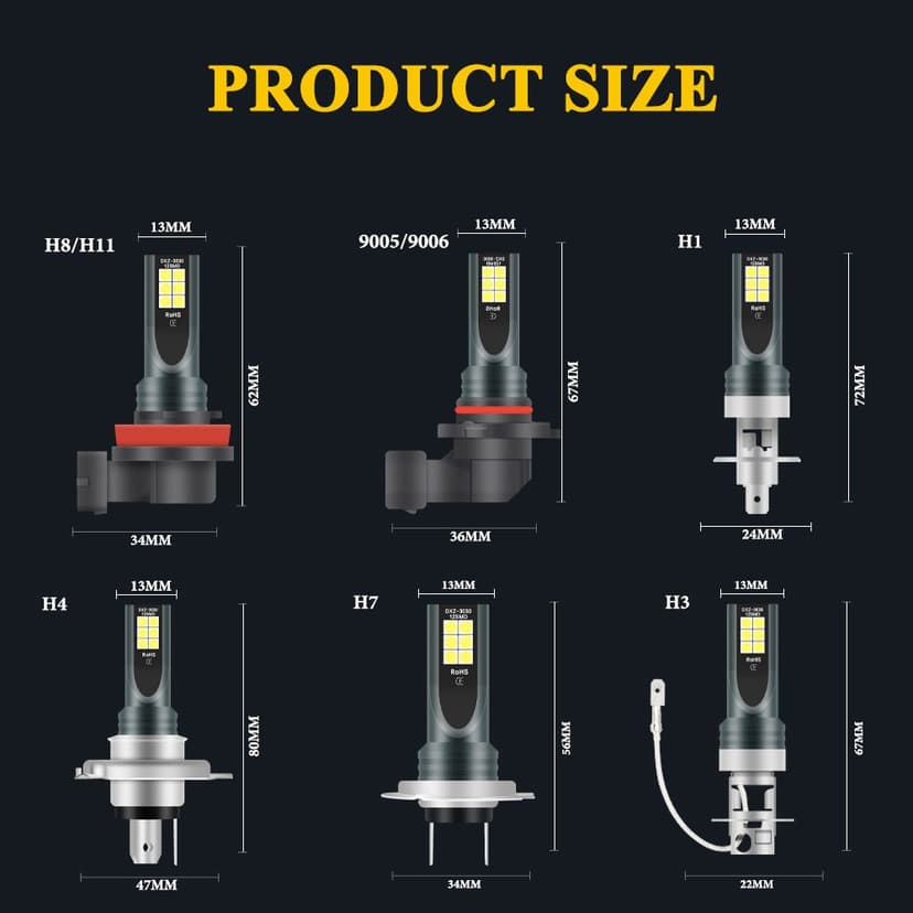 Ảnh LYMOYO Bóng đèn sương mù LYMOYO ánh sáng trắng H8 H9 H1H11 LED 9005 9006 HB3 HB4 H7 H3 H4With 3030 12LED 6000K cho xe ô tô 3