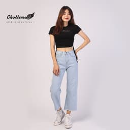 Thumbnail Quần jeans baggy nữ Chollima ống rộng trơn tua lai QD014 phong cách hàn quốc 2