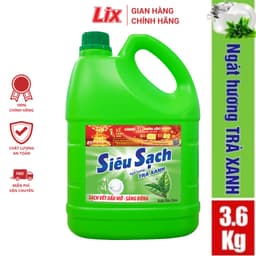Thumbnail Nước Rửa Chén Lix Siêu Sạch Hương Trà Xanh 3.6Kg N8105 thơm dịu sạch bóng vết dầu mỡ 1