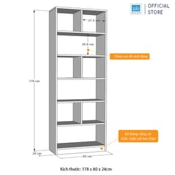 Thumbnail Giá Sách Gỗ Đứng Dài 60cm, Cao 178cm, Rộng 24m Kệ Để Sách Đồ Trang Trí Decor SIB KSG02, Tặng Tua Vít 2
