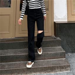 Thumbnail Quần jean dài thiết kế rách gối thời trang cho nữ 2