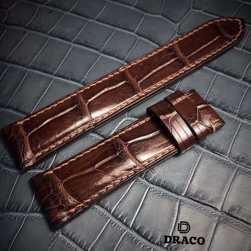 Ảnh Dây da đồng hồ Draco DDDH01 màu nâu size 20 - 22 [Tặng kèm khóa] chất liệu da bò thật cao cấp dập vân cá sấu 1