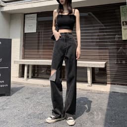 Thumbnail Quần jean Daduhey lưng cao ống rộng cá tính thời trang cho nữ 1