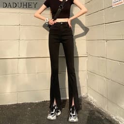 Thumbnail Daduhey Quần jean dài ống loe lưng cao màu đen phong cách Hàn Quốc thời trang mùa hè dành cho nữ 2021 2