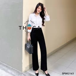 Thumbnail Quần tây công sở ống rộng dáng suông lưng cao khuy cài THOCA HOUSE dễ phối tôn dáng và chân dài 4