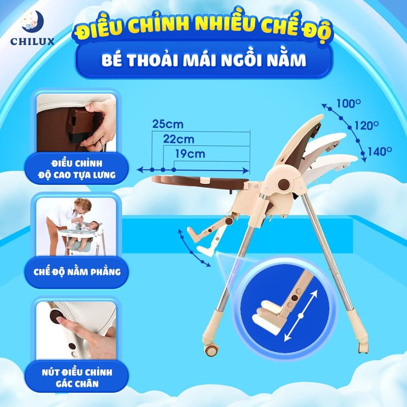 Ảnh Ghế ăn dặm cho bé Chilux Grow S - Điều chỉnh độ cao linh hoạt, ngã lưng 5 cấp độ 3