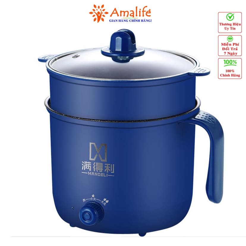 Ảnh Nồi Lẩu Điện Mini Ca Nấu Mì 2 Tầng Kèm Giá Hấp Đa Năng Nướng, Luộc, Chiên Chống Dính Vấn Đá Tiện Lợi Chính Hãng Amalife 1