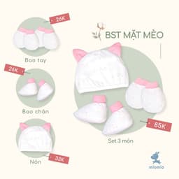 Thumbnail Bao Tay Sơ Sinh Bo, Bao Chân Bo, Nón Sơ Sinh MIOMIO Cho Bé Trai, Bé Gái, Vải Cotton 2