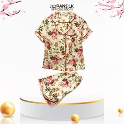 Thumbnail Pijama Lụa Nhật Cao Cấp JAPAN SILK Tay Ngắn Quần Cộc Họa Tiết Đóa Hoa BC064 1