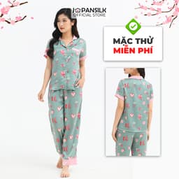 Thumbnail Bộ Đồ Ngủ Pijama Lụa Cộc Tay Satin Nhật Cao Cấp Họa Tiết Tranh Vẽ Ấn Tượng JAPAN SILK Chính Hãng 1