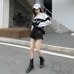 Thumbnail Ví DaDu Nữ Kiểu Dáng Thời Trang Sang Trọng  Quần Short Jean Lưng Cao Dáng Rộng Kiểu Rách Plus Size 4
