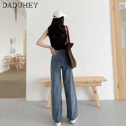 Thumbnail Daduhey Quần jean ống rộng lưng cao dễ phối đồ phong cách Hàn Quốc thời trang thường ngày cho nữ 4