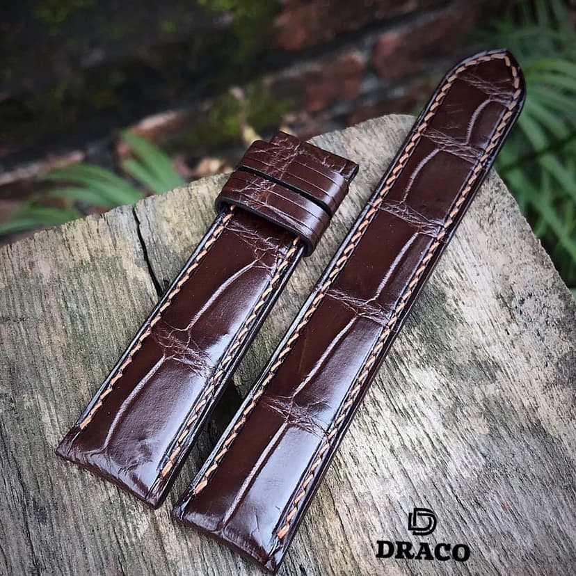 Ảnh Dây da đồng hồ Draco DDDH01 màu nâu size 20 - 22 [Tặng kèm khóa] chất liệu da bò thật cao cấp dập vân cá sấu 3