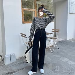 Thumbnail Quần Jean Dài Ống Rộng Lưng Cao Màu Trơn Thời Trang Cho Nữ 2