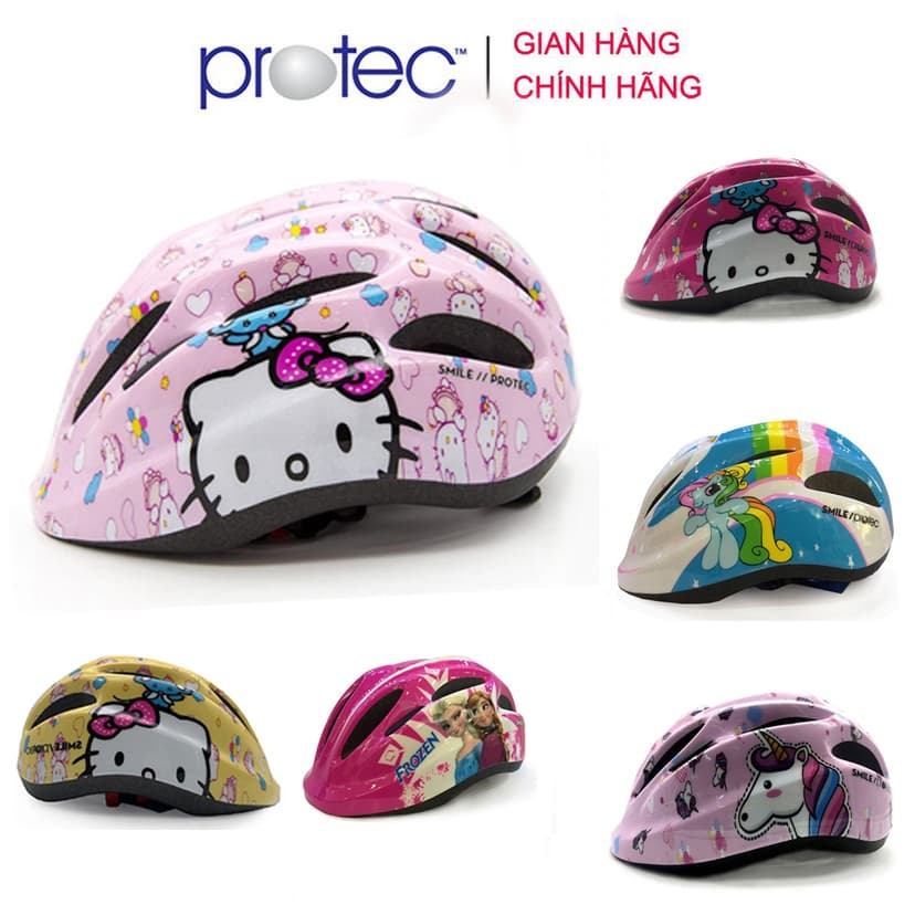 Ảnh Mũ bảo hiểm xe đạp dành cho bé gái 1-12 tuổi Protec SMILE, họa tiết xinh xắn đáng yêu, có đèn hậu an toàn 1