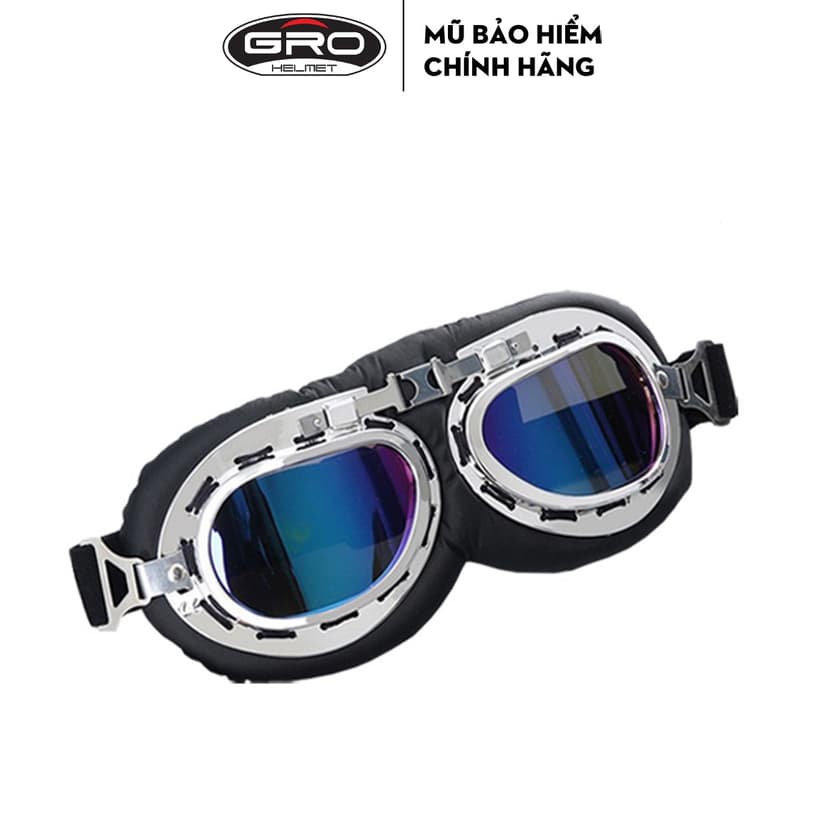 Ảnh Kính chắn gió mũ bảo hiểm GRO kèm dây đeo dành cho mũ phượt, kiểu dáng phi công, UV, an toàn, thời trang 1