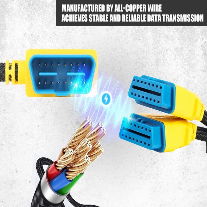 Ảnh Dây chuyển đổi nối cáp AUTOOL từ 1 lỗ cắm sang 2 đầu cắm OBD2 16 chấu dài 35cm cho xe 2