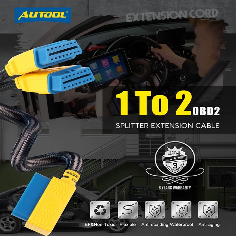 Ảnh Dây chuyển đổi nối cáp AUTOOL từ 1 lỗ cắm sang 2 đầu cắm OBD2 16 chấu dài 35cm cho xe 1