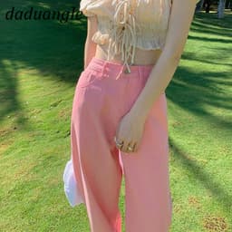 Thumbnail Quần jeans Daduhey lưng cao ống rộng size lớn tùy chọn màu thời trang cho nữ 2