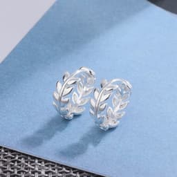 Thumbnail Khuyên tai bạc 925 lá oliu trơn xinh xắn trẻ trung Dế Bạc – K5587-3 3