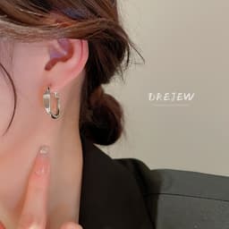 Thumbnail DREJEW Khuyên tai kim loại hình tròn đơn giản phong cách thời trang 3