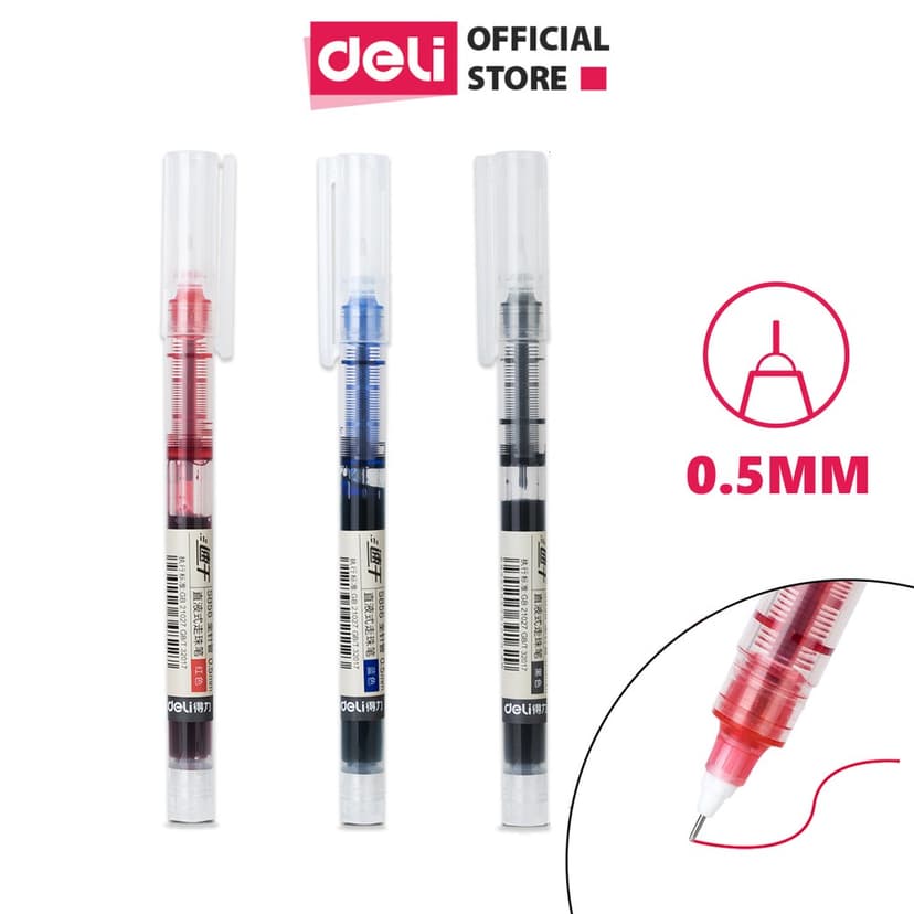 Ảnh Bút Bi Nước Văn Phòng Deli Chính Hãng Ngòi 0.5mm Nét Viết Trơn Tru Mực Ra Đều Phù Hợp Ghi Chép 2
